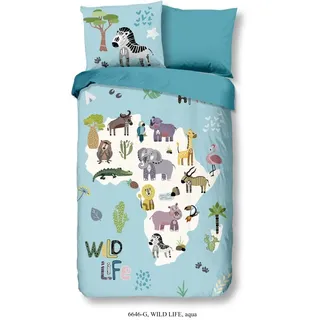 Good Morning Kinder-Bettwäsche-Set Wild Life 140 x 200/220 cm - Grün