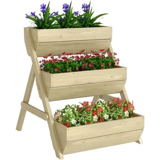 Vertikaler Blumentopf mit 3 Ebenen Blumentopf aus Holz 3-Teiliger Blumentopf mit Abwasserloch Grün