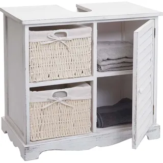 Waschbeckenunterschrank HWC-H20, Badezimmer Waschtisch, Massiv-Holz Korb-Schublade 60x65x31cm shabby weiß - Weiß
