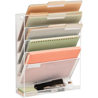 Mind Reader MAGSTACK-WHT vertikaler Schreibtisch-Organizer mit 4 Fächern, zur Wandmontage, Zeitungs- und Zeitschriftenständer für Badezimmer, Büro, Eingangsbereich, 32 x 11 x 40 cm, Weiß