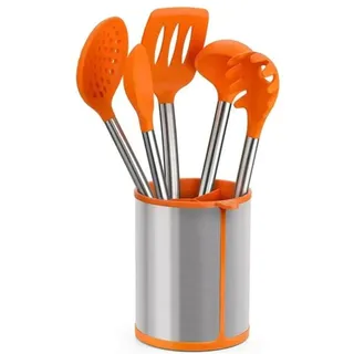 BRA Efficient | Set mit 5 Küchenutensilien und Karussell, Edelstahl, Nylon und Silikon, Orange, 14,5 x 15 x 37,5 cm