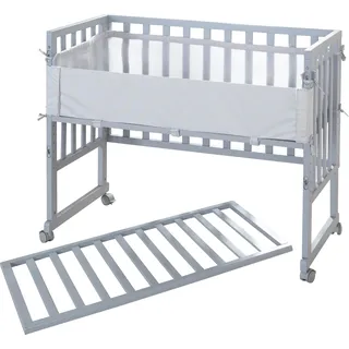 roba Stuben- & Beistellbett 3in1 grau, ‚roba Style‘, für alle Elternbetthöhen, inklusive Matratze, Nestchen und Barriere - Taupe