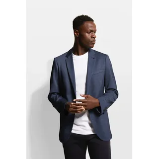 Sakko BUGATTI, Herren, Gr. 58, blau (dunkelblau), 65% Polyester, 30% Viskose, 5% Elasthan, slim fit, Manschette, Sakkos Sakko, mit moderner Passform