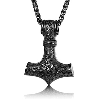 Finrezio Mjolnir kette Thorhammer Schwarz aus Edelstahl für Männer Herren Vintage Viking Odin kette