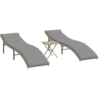 vidaXL Sonnenliegen 2 Stk. mit Tisch Beige Poly Rattan - Beige