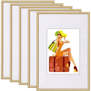 Woltu Bilderrahmen DIN A4 21x29,7 cm Set of 5 Fotorahmen aus Kunststoff New Lifestyle Gold