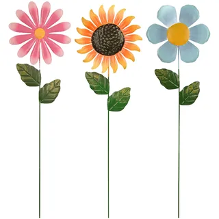 Gartenstecker, 3 Stück Gartendeko Rost, Sonnenblume, Garten Deko Draußen, | Rostige Ornamente für Sonnenblume im Freien, Gartendekorationen aus Eisen, Retro-Handwerkskunst