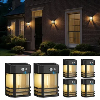 btfarm Solarlampen für Außen mit Bewegungsmelder, 3 Modi Solar Wandleuchte | 6 Stück Retro Warmweiß Solarleuchten Aussenleuchte, IP65 Wasserdicht, Kabellos für Wand Zaun Terrasse Veranda Garten Garage
