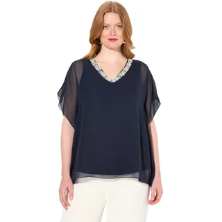 Ulla Popken Damen Chiffonbluse mit Beschmückung Bluse, Marine, 54-56