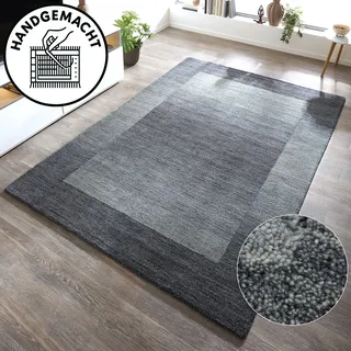 Wollteppich THEKO "Gabbeh Super, Handweb, auch als Läufer erhältlich, reine Wolle" Gr. 5, grau (grau, blau), B:200cm H:9mm L:200cm, Wolle, Teppiche, Wollteppich, Schlafzimmer, Wohnzimmer, Esszimmer, auch als Bettumrandung