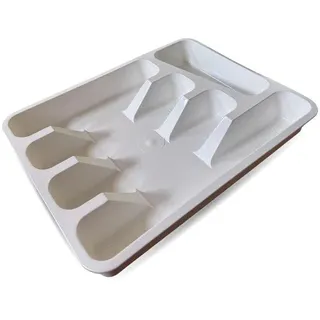 Unyqoos® Kunststoff-Besteckorganizer, 5 Fächer, Weiß – 33 x 26 x 5 cm, rutschfest & leicht zu reinigen, kompakter Besteckkasten für Standard-Küchenschubladen - Weiß