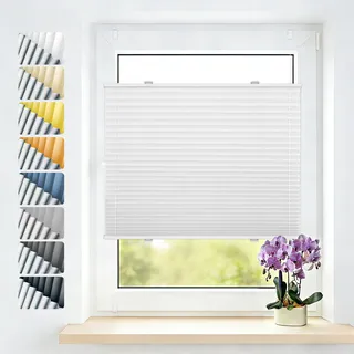 Grandekor Plissee Klemmfix ohne Bohren Verdunkelung 60x130cm(BxH) Weiß, Verdunklungsplissee Thermo 100% lichtundurchlässig Plisseerollo Sichtschutz Sonnenschutz Hitzeschutz Jalousien Fenster Tür