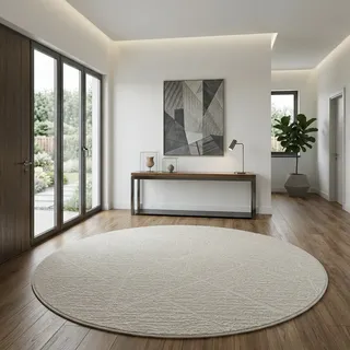 Teppich SEHRAZAT "Moda 1200, auch als Läufer", creme, H:11mm Ø:120cm, Polyester, Polypropylen, Teppiche, Teppich, Kurzflor, grafisches Hoch Tief Muster, Wohnzimmer