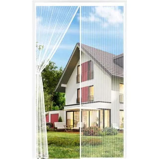 Auxmir Fliegengitter Balkontür Magnet, Insektenschutz Fliegenvorhang 110x220cm, Extra Starke Magnete, Verdickt Magnetvorhang ohne Bohren für Balkontür Wohnzimmer Terrassentür, Weiß