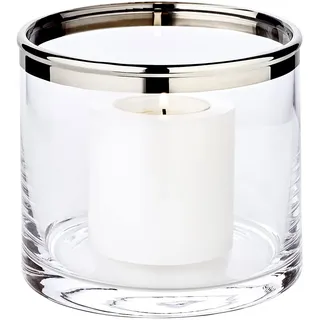 EDZARD Windlicht Molly, Höhe 10 cm, Durchmesser 11,5 cm, mundgeblasenes Kristallglas mit Platinrand - Teelichtglas, Teelichthalter für Maxi-Teelicht