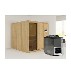 KARIBU Sauna »Valga«, inkl. 9 kW Bio-Kombi-Saunaofen mit externer Steuerung, für 3 Personen - beige