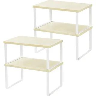 Famanu Küchenregal Organizer Set von 4 - Metall und Holz, erweiterbar und stapelbar, hellgelb und weiß