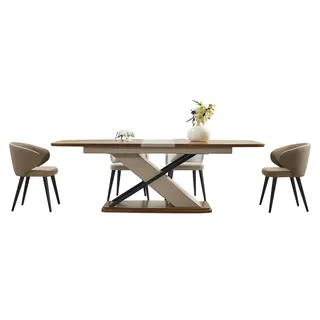 Luxus Esstisch Tische Ausziehbarer Designer Tisch Braun Beige mit 4 Stühlen Set - Braun, Beige