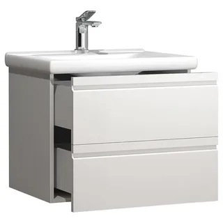 VCM »VCM 2-tlg. Waschplatz Waschtisch 60 cm Badmöbel Set Waschbecken grifflose Schublade Silora L« 2 Stk. tlg., weiß,