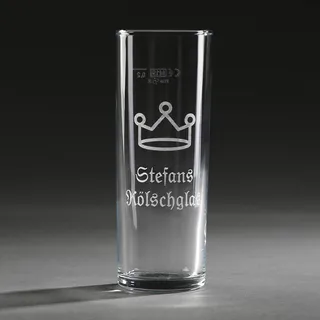 Kölsch Glas mit Gravur – 0,2 L Kölner Stange mit Wunschtext & Motiv – personalisiertes Bierglas mit Eichstrich – 15 cm hoch – individuell gravierbar