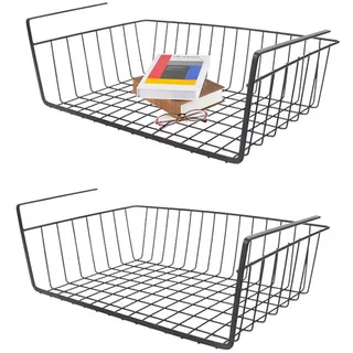 Unterregal Aufbewahrungskorb, 2 Stück Hängekorb Metall Hängekorb Regal Unter Schrank Hängekorb Metall Korb-Organizer Regaleinhängekorb für Küche, Büro, Speisekammer, Bad, Schrank (Schwarz)