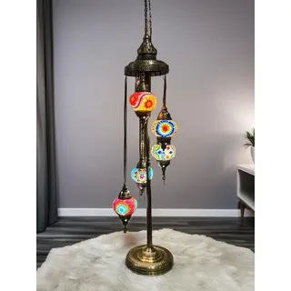 Staande Lampe für das Wohnzimmer mit 5 handgefertigten bunten Glaskugeln – Orientalische Vloerlampen - Bunt