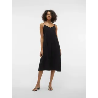 Spaghettikleid VERO MODA "VMJOSIE CALF SINGLET DRESS WVN GA NOOS", Damen, Gr. XS, N-Gr, schwarz, Web, Obermaterial: 80% Viskose, 20% Nylon, unifarben, kniebedeckend, V-Ausschnitt, Kleider Spaghettikleid, Viskosemischung