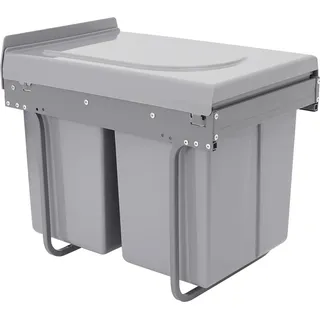 Doppel Mülleimer - Unterbau Abfall- und Recyclingbehälter für Küchenschrank - 2x20L Einbau Mülltrennsystem - Ausziehbar auf Schienen - Rechteckig - Grau