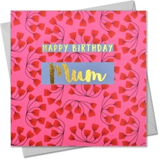 Glückwunschkarte zum Geburtstag"Happy Birthday Mum", rosa Blumen, mit Text foliert in glänzend gold