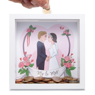 GLÜCKSWOLKE - Spardose Mr & Mrs I Motiv Hochzeit I 3D Bilderrahmen befüllen I Geldgeschenke Verpackung für JGA, Brautpaar, Hochzeitsgeschenk I Sparschwein Deko I Sparbüchse Hochzeitskasse Geschenk