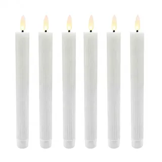 Relaxdays LED Stabkerzen, 6er Set, HxD: 25 x 2 cm, flackernde Flamme, Echtwachs, mit Rillen, flammenlose Kerzen, weiß