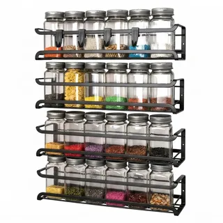 Dcceeo Gewürzregal Wand Ohne Bohren, 4 Pack Gewürz Organizer mit Beweglichen 4 Haken Gewürzregal Selbstklebend Hängend Organizer Küchenregal Metall Spice Rack für Küchenorganisation und Lagerung