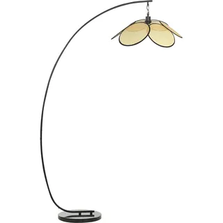 BELIANI Stehlampe Natur u. Schwarz aus Papiergeflecht Blütenform Blumen Form Bogenleuchte Metallfuß für Esszimmer Wohnzimmer Schlafzimmer - Schwarz, Beige