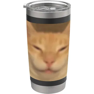 Lustiges orangefarbenes Katzengesicht verschwommenes Foto Meme Humor Doppelwandiger Edelstahl-Thermobecher