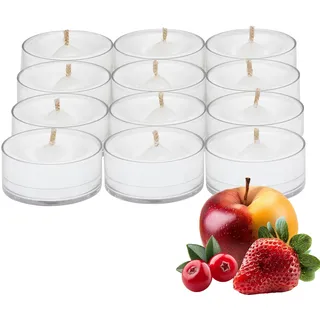 PartyLite Teelichter, Kerzen, Beeren und knackiger Apfel mit Pfirsich- & Vanilleduft, Geschenkset mit 12 Stück, Aromatherapie mit bis zu 4 bis 6 Stunden Brenndauer, ideal für Heimdekoration,