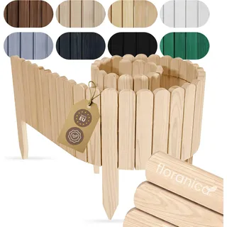 Floranica Beetumrandung Beeteinfassung 20 x 200 cm Unbehandelt Rasenkante Holz Gartenzaun Holzzaun flexibler Rollborder - Braun, Grau, Weiß, Grün