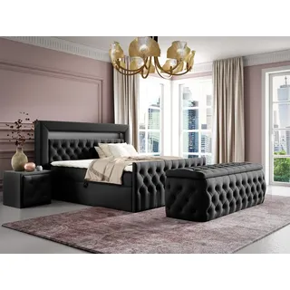 Fun Möbel Boxspringbett Schlafzimmerbett ERNESTO Nr.4 120x200cm in Elisa Velvet Schwarz - Schwarz