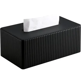 KINGFOM Kosmetiktücherbox Taschentuchbox, Rechteckige Tissue Box Tücherbox für Wohnzimmer, Badezimmer & Büro – Dekorative Taschentücher Box Taschentuchspender aus PU Leder (Schwarz, Rechteckige)