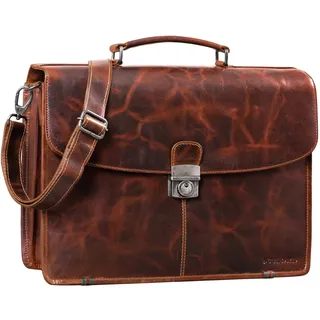 STILORD 'Miguel' Klassische Leder Aktentasche Schwarz Herren große Businesstasche Arbeit Bürotasche mit Schloss zum Umhängen 15,6 Zoll Laptoptasche, Farbe:milano - braun