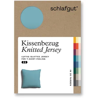 Schlafgut Kissenbezug »Knitted Jersey aus Bio-Baumwolle mit Elasthan, bügelfrei,«, (1 St.), besonders fein gestrickt, Kissenhülle mit farbigem Reißverschluss, blau