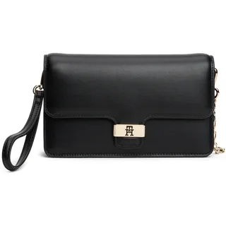 Clutch TOMMY HILFIGER "TH HERITAGE CLUTCH", Damen, Gr. B/H/T: 20,5cm x 12cm x 6cm, schwarz, Lederimitat, Taschen Clutch, Minibag, Abendtasche, Umhängetasche mit goldfarbener Umhängkette