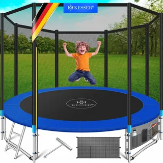 KESSER® - Trampolin | Rheinland GS | Komplettset mit Sicherheitsnetz, Leiter, Randabdeckung, Seitentasche & Zubehör | Kindertrampolin Gartentrampolin Belastbarkeit 150 kg - Blau