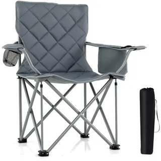 FANTASK Campingstuhl, XXL Klappstuhl 227 kg belastbar gepolstert, übergroßer Angelstuhl mit integrierter Kühltasche, Getränkehalter, Faltbarer Freizeitstuhl für Camping, Picknick, Garten, Grau (Grau)