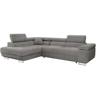 Mirjan24 Ecksofa Torezio, Stilvoll Eckcouch mit Bettkasten und Schlaffunktion, Moderne Schlafsofa (Polo 894, Seite: Links) - Grau, Silber