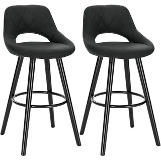WOLTU Barhocker 2er Set Barstuhl Bistrohocker Tresenhocker mit Lehne und Fußstütze Design Stuhl Holz Stoffbezug, Anthrazit - Grau