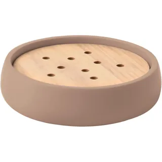 Spirella Seifenschale Sven Polyresin & Holz, Ø 11,6 cm, Cappuccino | Freistehend ohne Bohren, Ablauf hält die Seife trocken, matte Oberfläche, leicht zu reinigen, Serie Sven