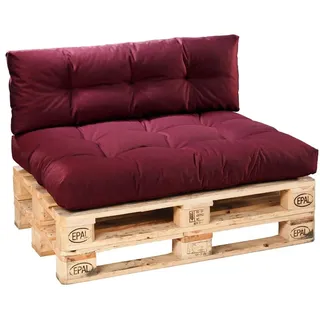 Traumnacht Outdoor Palettenauflage mit Schaumstoffstäbchen gefüllt, Palettenkissen, Palettenpolster Palettenmöbel Palettensofa 2er Set (Sitz+Rücken), rot