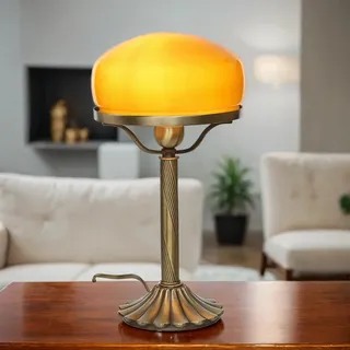 Jugendstil Tischleuchte Pilzform Messing Bronziert Oranges Glas E27