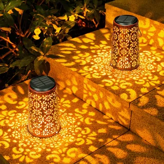 Moman Solarlaterne für Außen, 2 Stück Solarlampen für Außen Garten zum Hängen, Lantern Deko mit Kalt/Warm Licht aus Metall IP55 Wasserdicht für Garten Balkon (Retro), Solar-Laterne-für-Außen-Garten