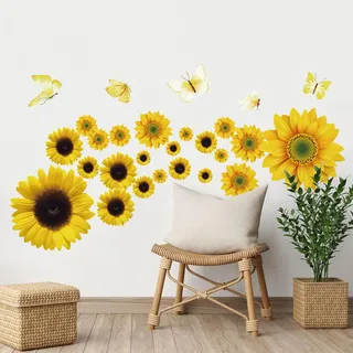 Cooltto Wandaufkleber Selbstklebend Blumen Wand Stickers Wandtattoo Wanddeko Wohnzimmer Aufkleber Groß Modern Wandsticker Dekoration für Badezimmer Schlafzimmer Küche Büro – Sonnenblume